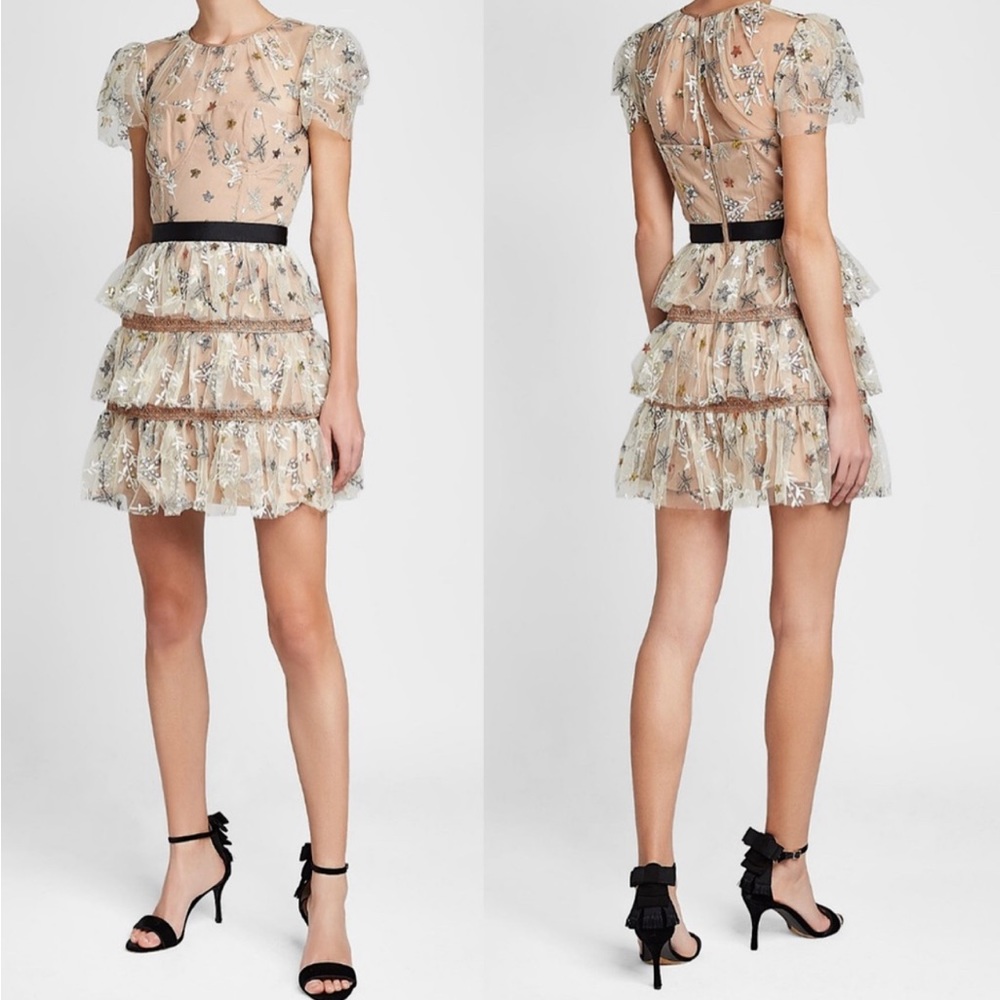 Self Portrait Corset Nude Mesh Star Mini Dress Size US 8